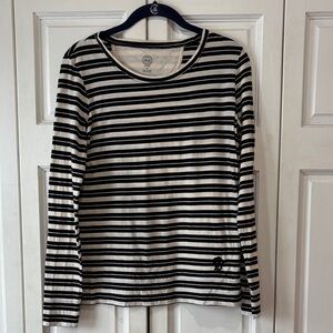 Tory Burch Black and White Striped Cotton Tee